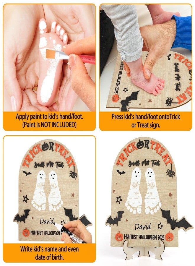 Yewfold My First Halloween Sign DIY Wooden Art Baby‘s First Halloween Footprint Kit Nursery Decor and Newborn Photoshoot Prop for Baby Showers (Halloween) - Image 5
